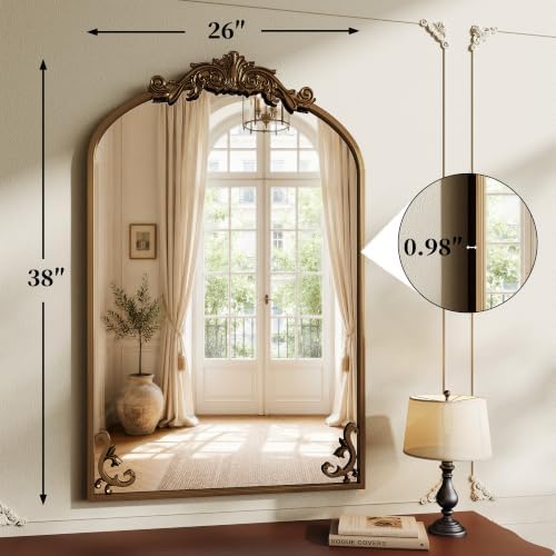 Koonmi Vintage Wall Mirror, 38“x26” Arched Antique Mirror - Image 5