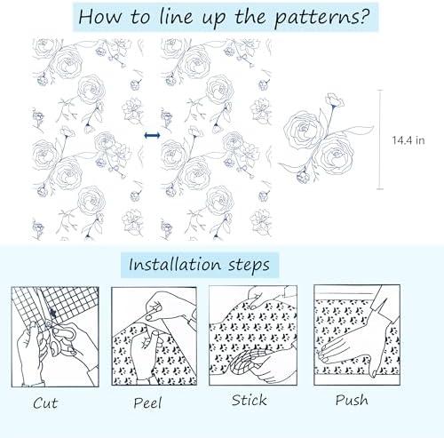 Safiyya 393"x17.3" Peel and Stick Wallpaper Blue and White Contact Paper Floral - Image 6