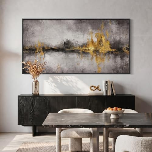 Large Framed Black Grey and Gold Abstract Wall Art - Image 4