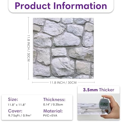 3D Peel and Stick Faux Stone Wall Panels 11.8" x 11.8" 10-Pack - Image 5