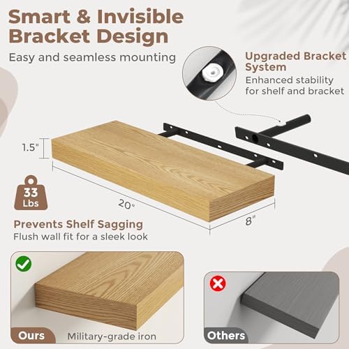20 Inch Floating Shelves for Wall, Oak Finish - Image 2