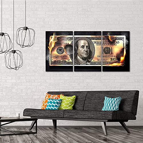 Money Pictures Wall Art 3 Panels 100 Dollar Bill Canvas - Image 2