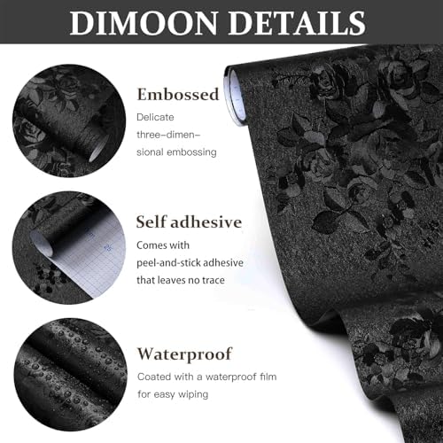 Dimoon 17.7''x79'' Peel and Stick Wallpaper Black Contact Paper Gothic Floral - Image 2