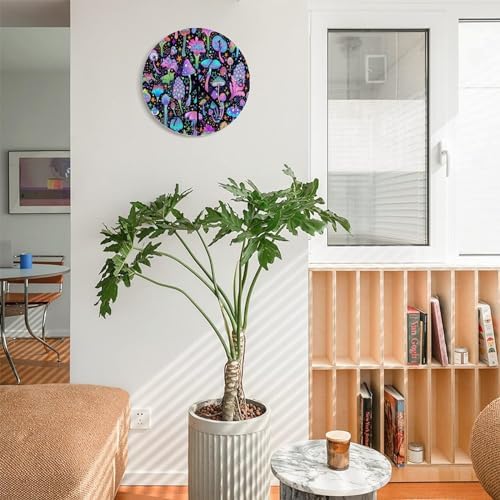 Botanical Wall Clock 12 Inch Silent Non Ticking Clock Wooden, Psychedelic - Image 5