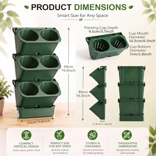 Briwooody 3 Set 6 Pocket Vertical Stackable Wall Planters Kit Outdoor Self - Image 2