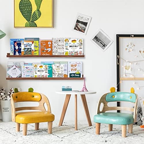 AZSKY 48 Inch Floating Wall Ledge Bookshelf Light Walnut Kids Book Trophy and - Image 2