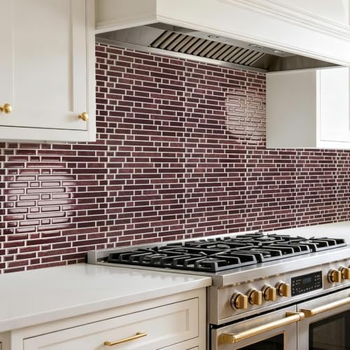 Art3d Linear Tile Peel and Stick Backsplash, Dark Burgundy - Image 2