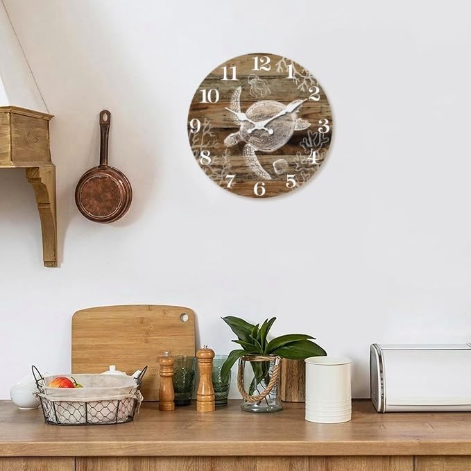XFM Nautical Wooden Wall Clocks 14 Inch Vintage Sea Turtle - Image 2