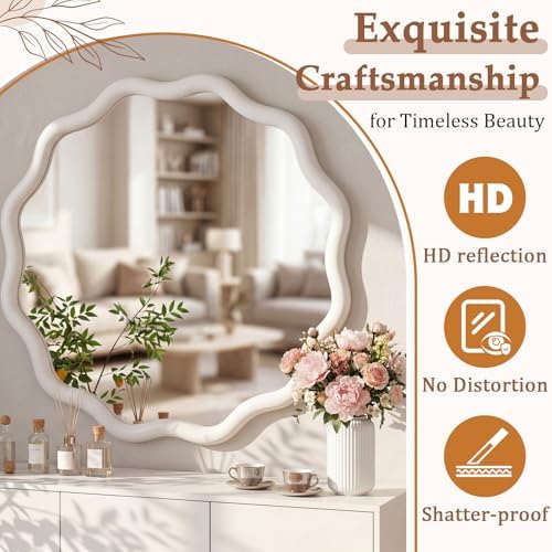 Vercraft 24" Scalloped Wood Wall Mirror, Boho Wall Decor - Image 4