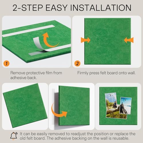 MaxGear Felt Bulletin Board 36" x 24", 6 Pack Emerald Green Felt Wall Tiles - Image 5