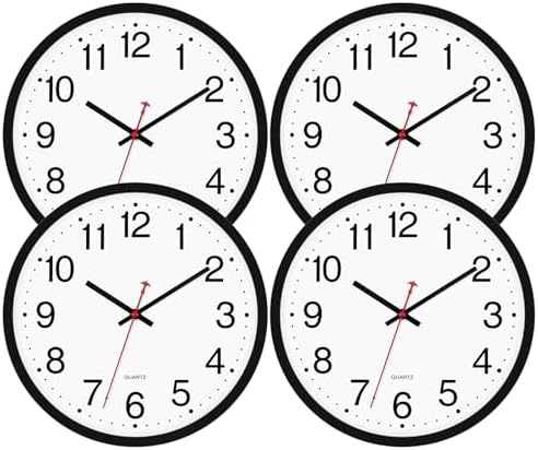Foxtop 4 Pack 12" Wall Clock Silent Battery Operated Analog Clock by Foxtop