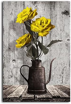 YPY Vintage Yellow Rose Canvas Wall Art, Bedroom Kitchen Farmhouse Artwork - Image 2