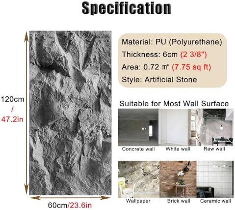 Easy Cut 3D Faux Stone Wall Panels Gray, Lightweight PU Decorative Walls - Image 2