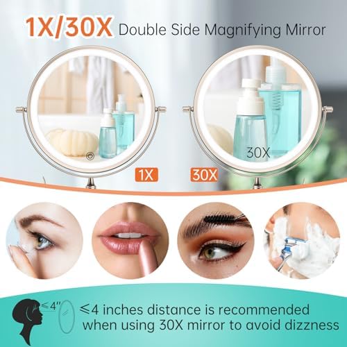 5000mAh Rechargeable Wall Mounted Lighted Makeup Vanity Mirror1X/30X Nickel - Image 4