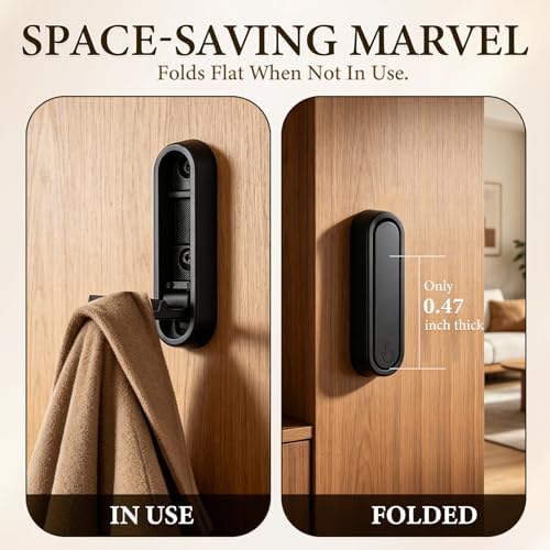 Folding Wall Hooks, 2 Pack Black Heavy Duty Coat Hooks, Screw Mounted - Image 4