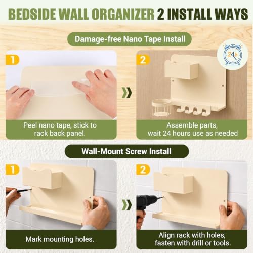 Floating Bedside Wall Shelf, Metal Wall Organizer - Image 6