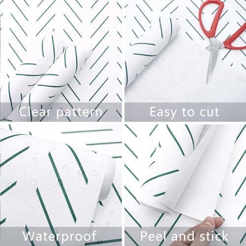 Erfoni Peel and Stick Wallpaper Green Herringbone Wallpaper - Image 6