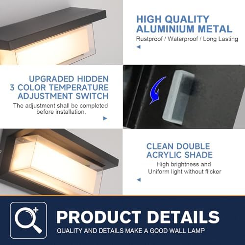 4 Pack 24W LED Outdoor Wall Lights Exterior/Interior Adjustable 3-Color Sconces - Image 7