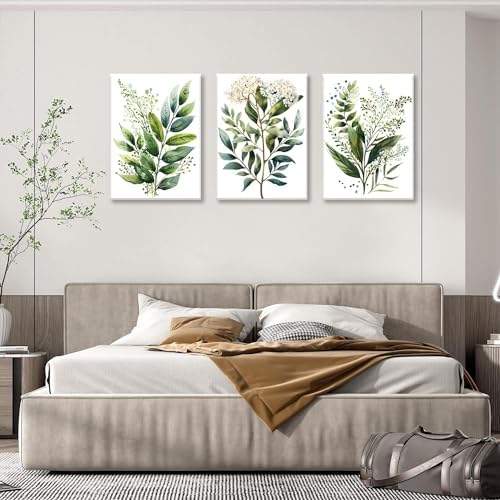 Bwodke Green Botanical Leaf Canvas Wall Art Set of 3, 12x16 inch - Image 6