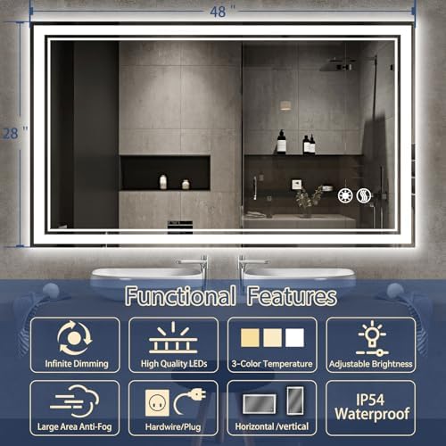 48“ x 28 Bathroom Mirror, LED Mirror - Image 2