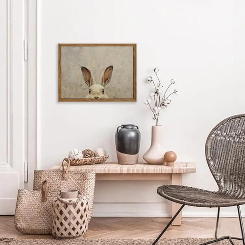 AVECCO Vintage Easter Rabbit Portrait Wall Art Canvas Framed 12x16 inch - Image 2