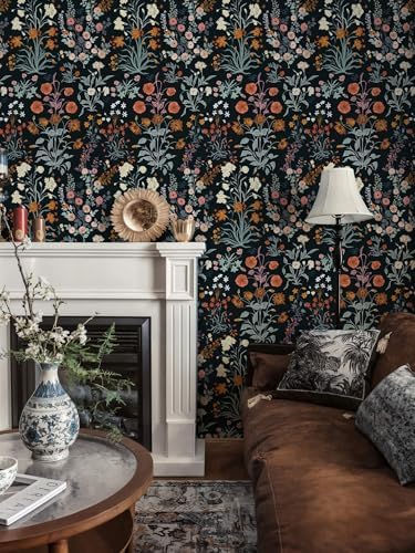 Floral Peel and Stick Wallpaper Vintage Wallpaper Dark Blue Wall Paper - Image 2