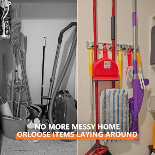 reliahom Broom Holder Wall Mount Mop Hanger Tools organizer 5Racks 4Hooks - Image 4