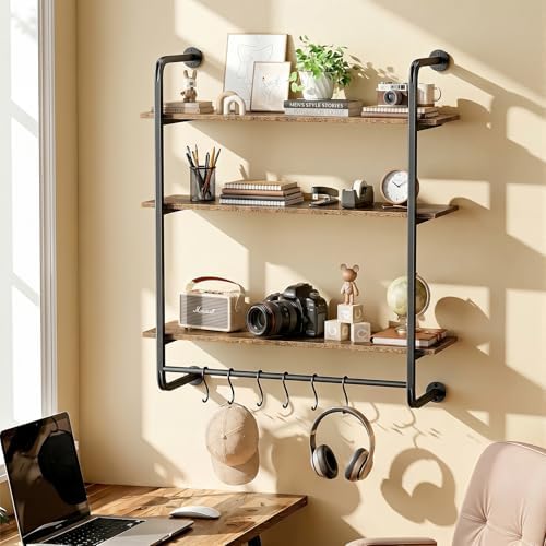 3 Tier Industrial Pipe Floating Shelf, 31.5" Kitchen Wall Shelves - Image 5
