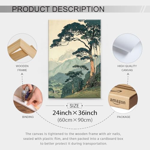 Nature Mountain Landscape Wall Art Vintage Japanese Forest Canvas Poster 24x36 - Image 2