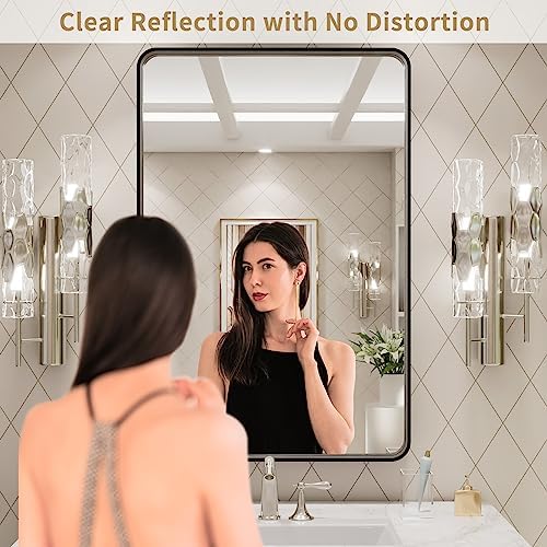 LOAAO 24X30 Inch Black Metal Framed Bathroom Mirror - Image 2