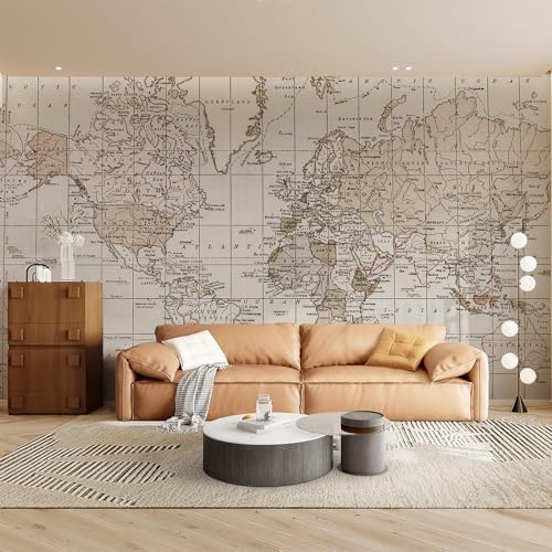 HueBurst Beige Vintage World Map Wall Mural Peel and Stick 133" W x 110" H - Image 3