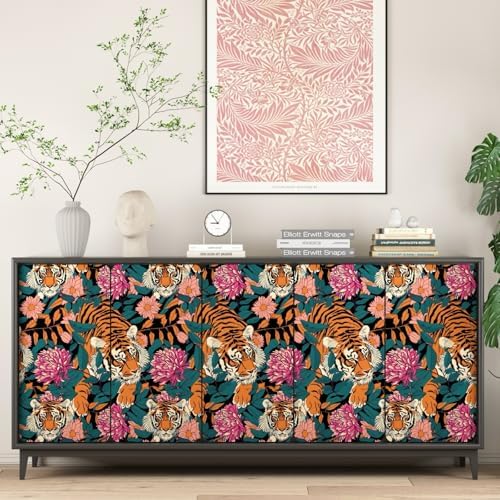 BOKEBEVE Tiger Floral Wallpaper Peel and Stick Vintage Orange 17.5 x 787In - Image 5