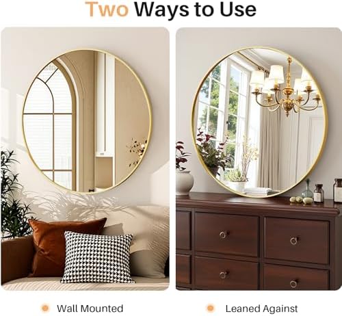 30 Inch Round Bathroom Mirror for Wall, Matte Gold Metal Framed - Image 5