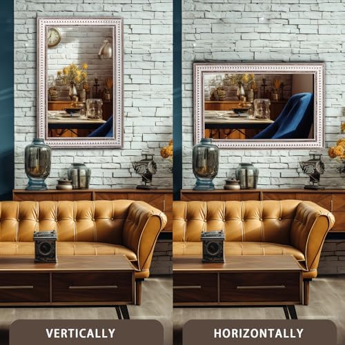 35x23 Inch Wood Rectangle Wall Mirror, Rustic Farmhouse Decorative Mirrors - Image 5