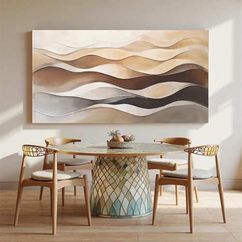 Large Brown White Wavy Stripes Abstract Wall Art - Image 3