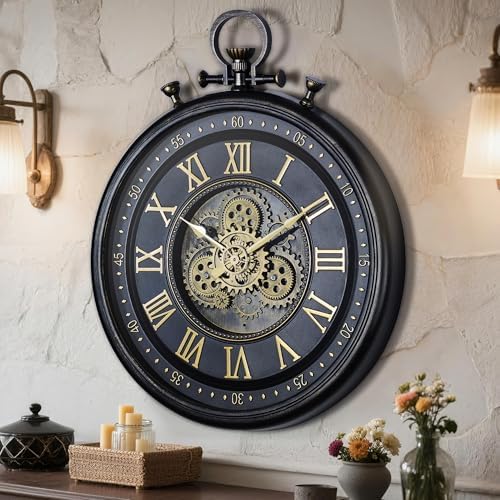AYRELY® 24IN Decorative Moving Gear Large Wall Clock, Oversized Industrial by AYRELY