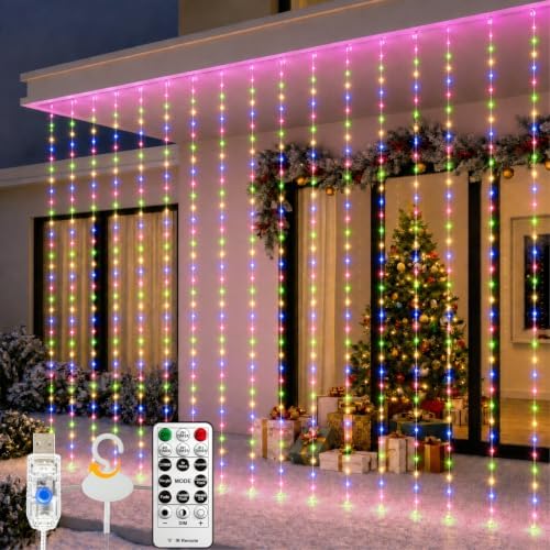 HXWEIYE 300LED Fairy Curtain Lights, 9.8x9.8Ft USB, Tangle-Free by LightUpYourHomewHXWEIYE