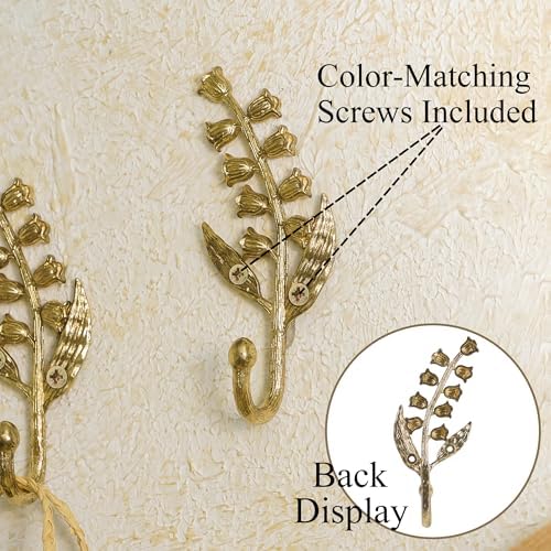 SOFFEE DESIGN 2PCS Golden Bellflower Hooks, Spring Blossom Robe Holders - Image 6