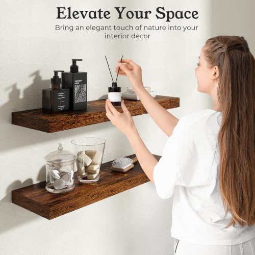 30" Brown Floating Shelves Wood Wall Shelf, Rustic Brown - Image 3