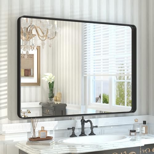 44x30 Inch Black Metal Framed Bathrrom Mirror by CHARMOR
