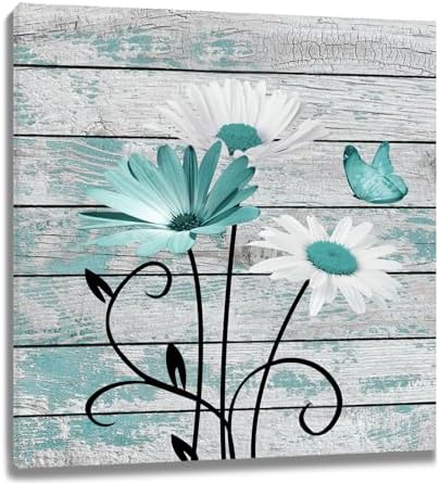 HVEST Farmhouse Teal Floral Wall Art by HVEST