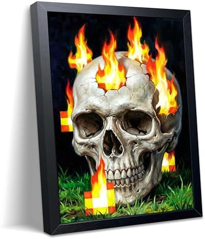 Burning Skull Wall Art, Gamer Style Wall Decor, by Unknown