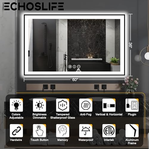 EchosLife 60x36 LED Mirror for Bathroom - Image 2