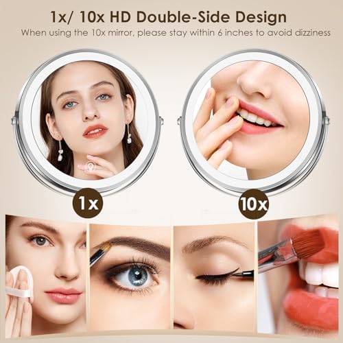 MNIENT Wall Mounted Lighted Makeup Mirror, 1x/10x Rechargeable Magnifying - Image 5