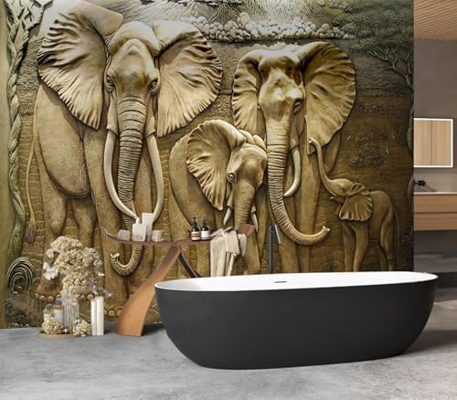 Vintage 3D Elephant Family Safari Relief Wallpaper Peel Stick - Image 4