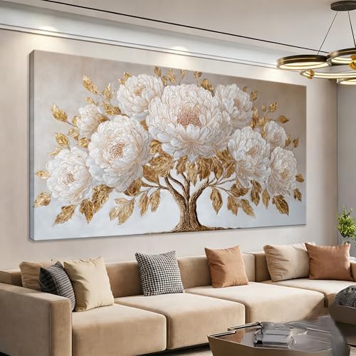 Gold Tree Of Life Wall Art Prints 20"x40" White Gold Wall Art by HXSRQFAART