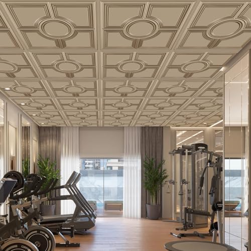 STICKGOO PVC Ceiling Tiles, Antique Gold Decorative Drop Ceiling Tiles 24 x 24in - Image 5