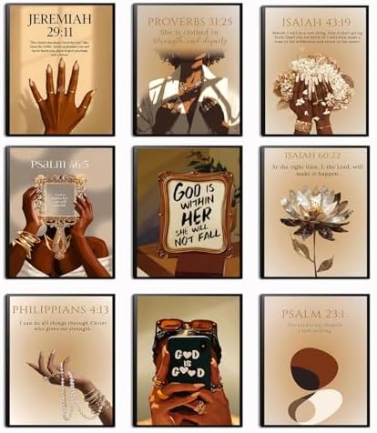 XIANGRUI Black Girl Wall Art Set of 9, Christian Inspirational Bible Verse by Unknown