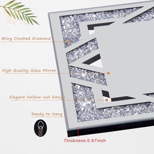 Rectangular Hollow Crushed Diamond Decorative Mirror, 17”x21.6“ Silver Crushed - Image 2