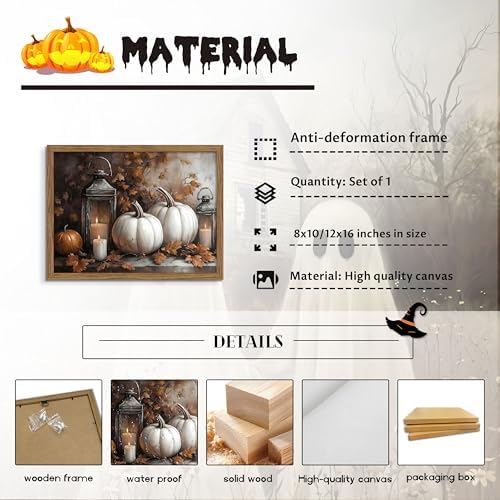Framed Vintage Halloween Pumpkin Canvas Wall Art, Pumpkins - Image 5